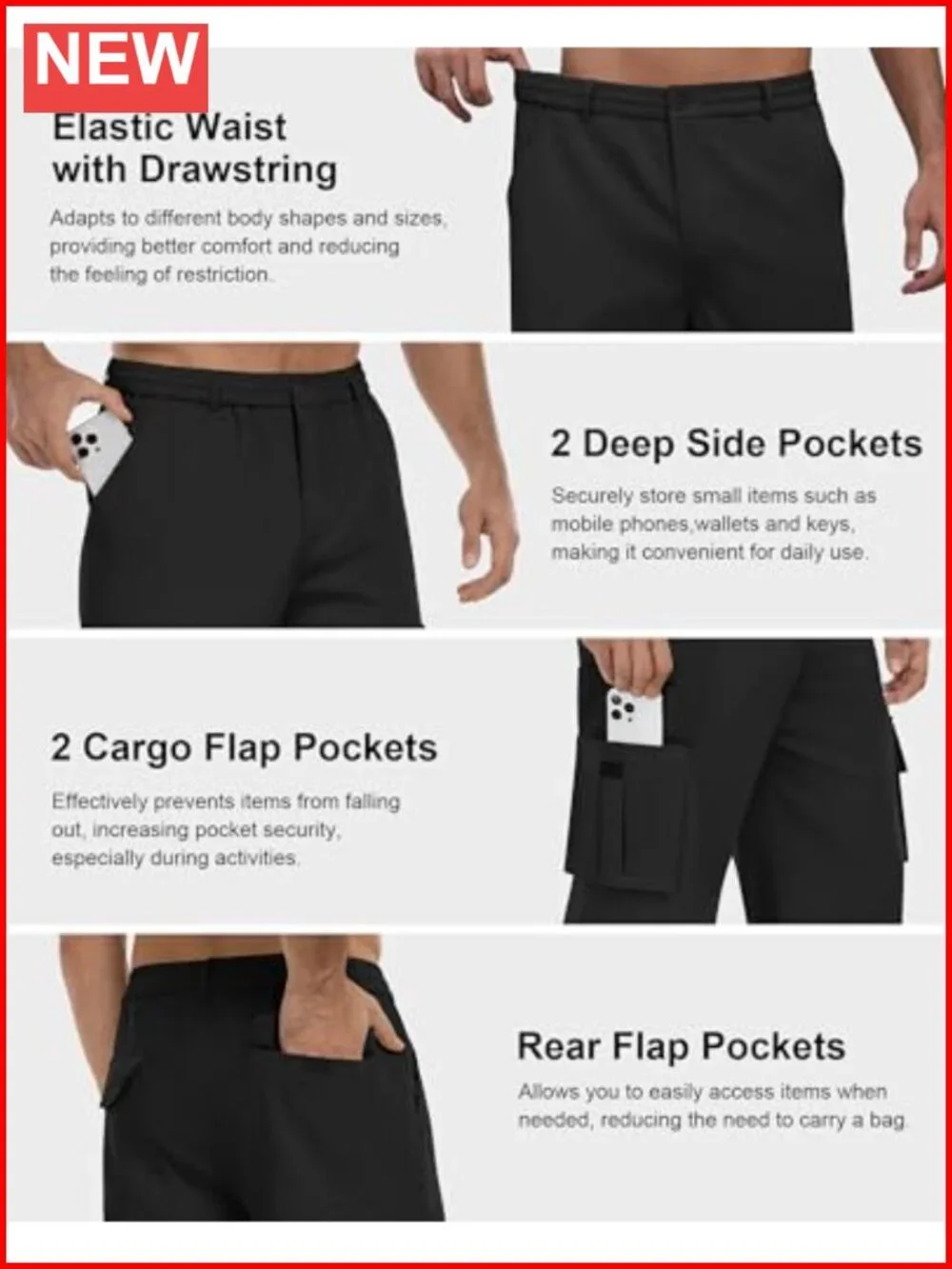 Men's Cargo Pants Stretch Sweatpants Drawstring Joggers 6 Pockets Tactical